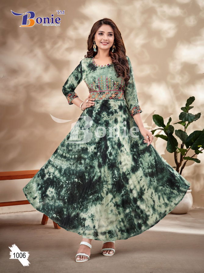 Bonie Tie Die Rayon Anarkali Designer Kurtis Catalog
